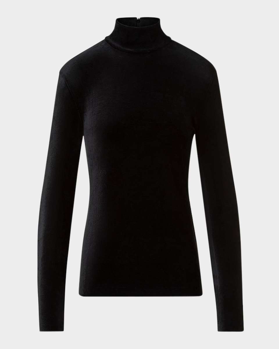 Mock-Neck Velvet Jersey Shirt